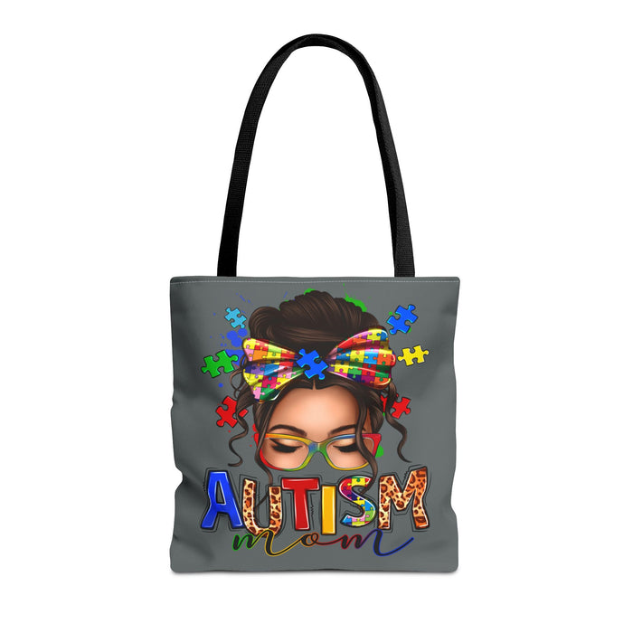 Autism Mom Tote Bag — Puzzle Ribbon Awareness All-Over Print