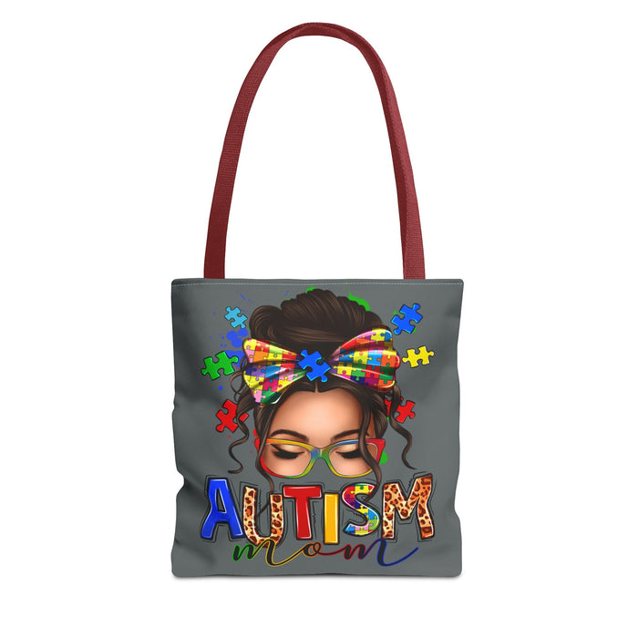 Autism Mom Tote Bag — Puzzle Ribbon Awareness All-Over Print