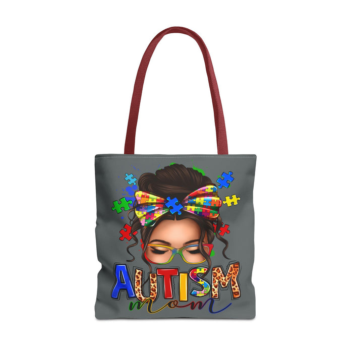 Autism Mom Tote Bag — Puzzle Ribbon Awareness All-Over Print