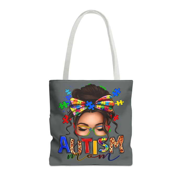 Autism Mom Tote Bag — Puzzle Ribbon Awareness All-Over Print