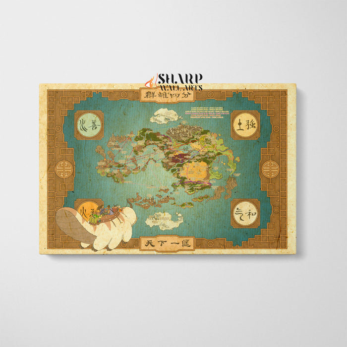 Avatar The Last Airbender Map Poster Canvas Wall Art