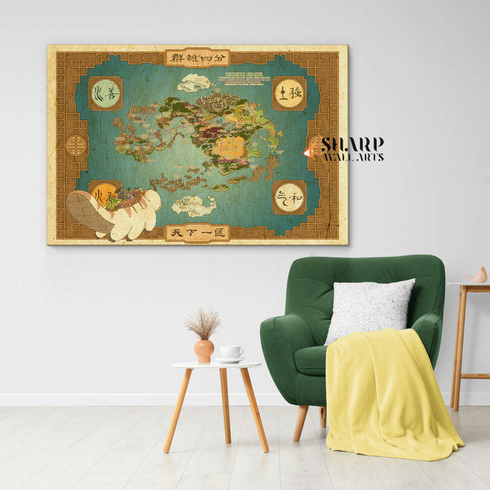 Avatar The Last Airbender Map Poster Canvas Wall Art