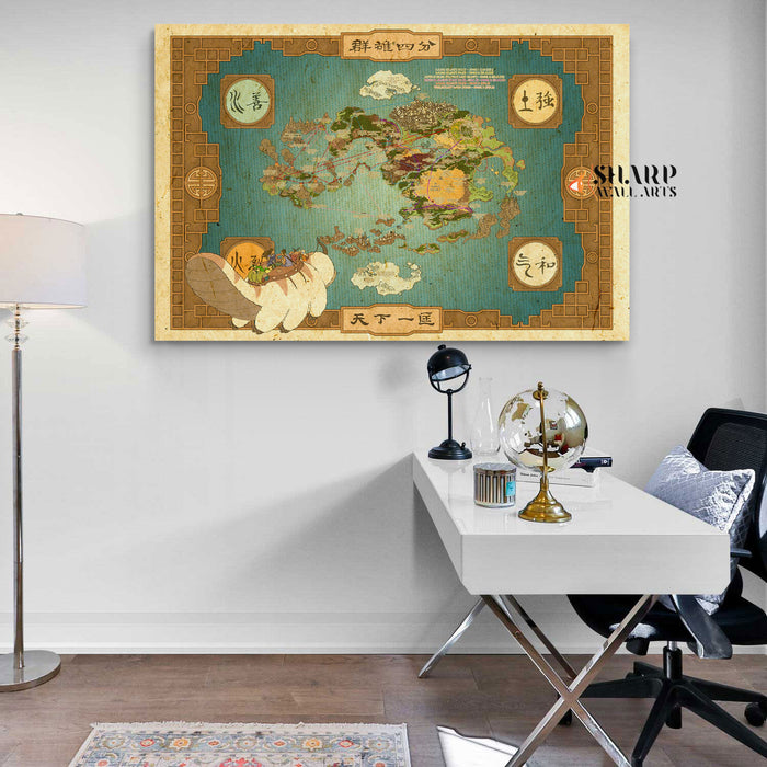 Avatar The Last Airbender Map Poster Canvas Wall Art