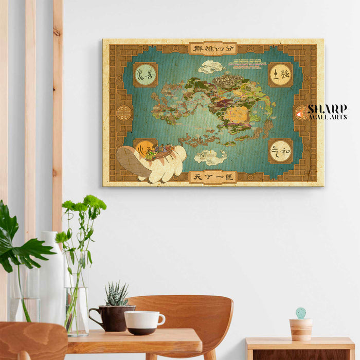 Avatar The Last Airbender Map Poster Canvas Wall Art