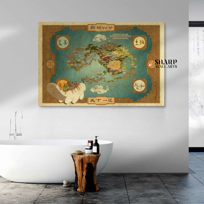 Avatar The Last Airbender Map Poster Canvas Wall Art