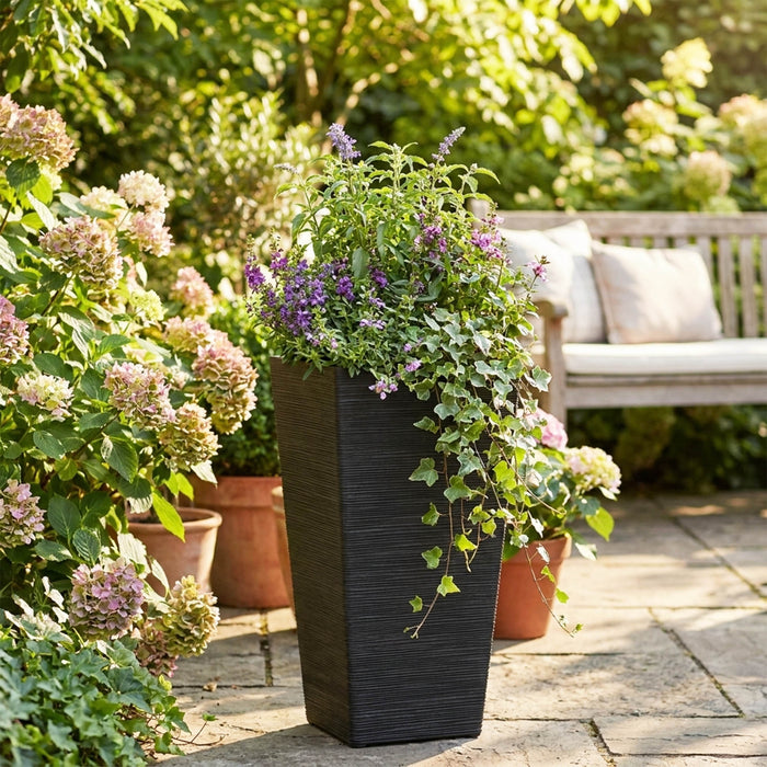 Avondale Black Seagrass Recycled Rubber Tall Planter Pot