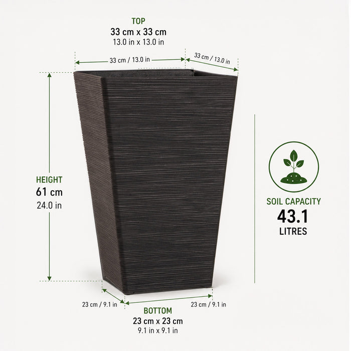 Avondale Black Seagrass Recycled Rubber Tall Planter Pot