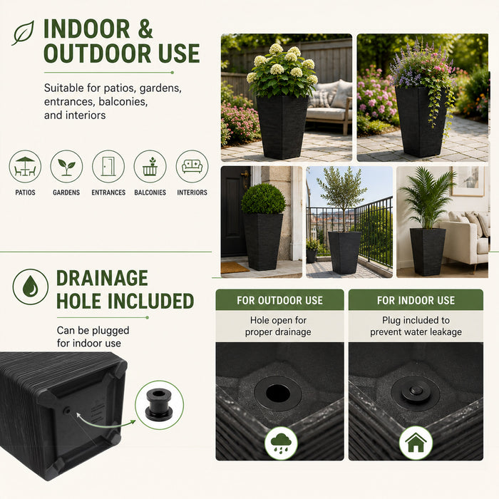 Avondale Black Seagrass Recycled Rubber Tall Planter Pot