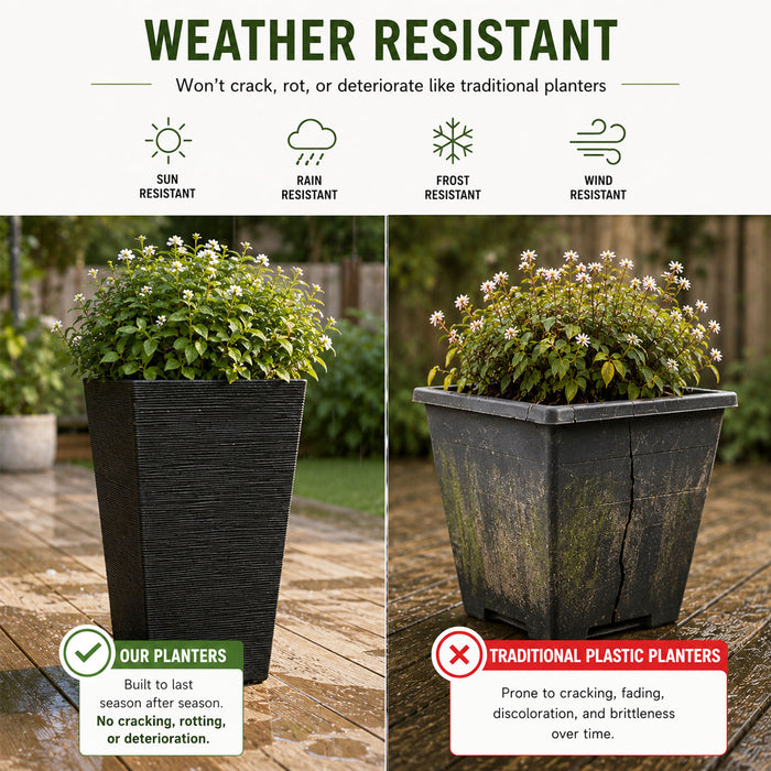 Avondale Black Seagrass Recycled Rubber Tall Planter Pot