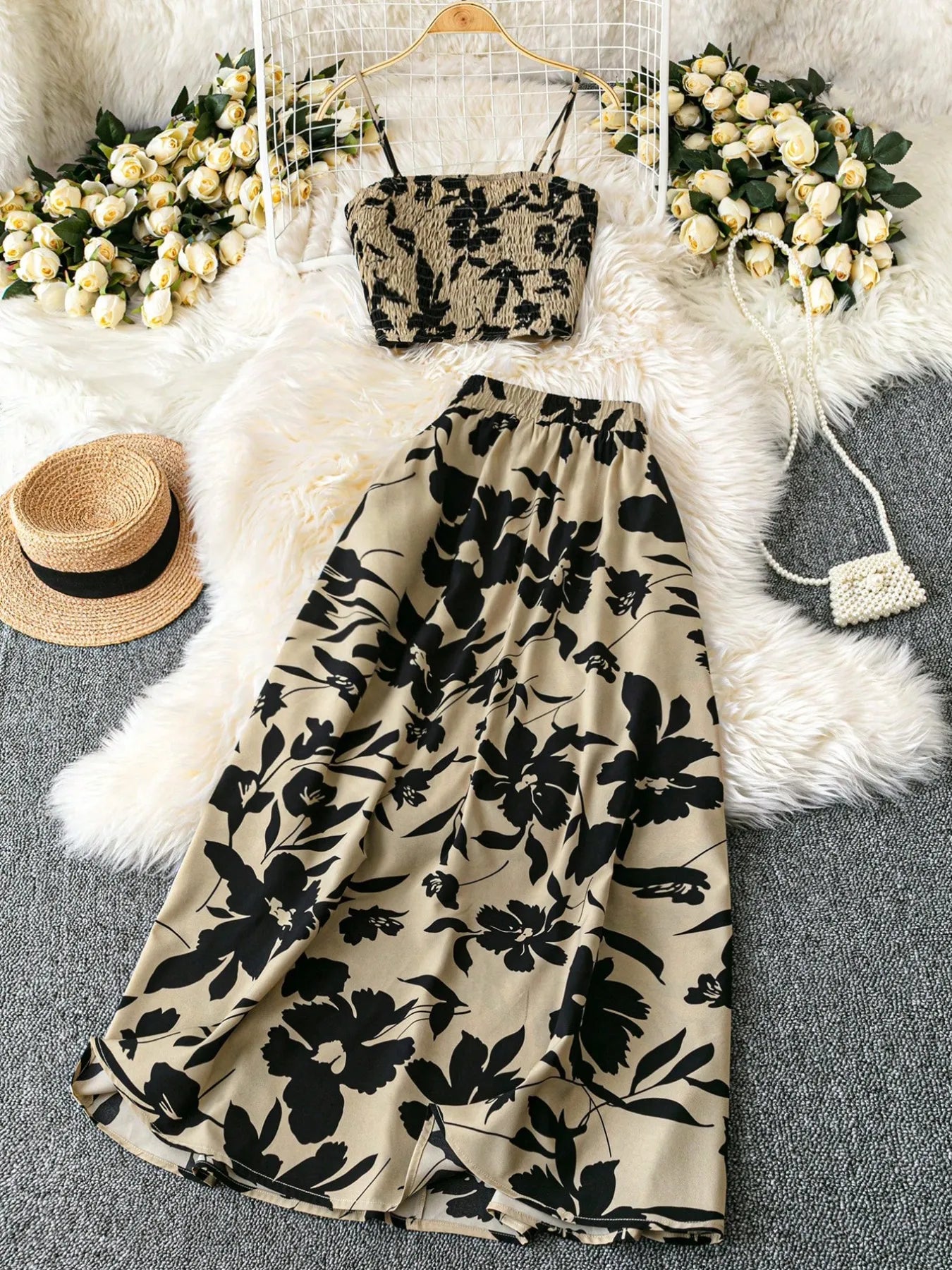 Hazel Blues® |  Smocked Printed Cami and Skirt Set