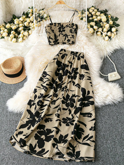 Hazel Blues® |  Smocked Printed Cami and Skirt Set
