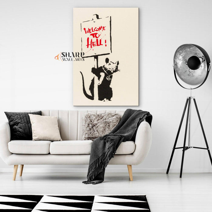 Banksy - Welcome To Hell Wall Art Canvas - SharpWallArts
