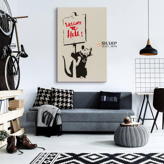 Banksy - Welcome To Hell Wall Art Canvas - SharpWallArts