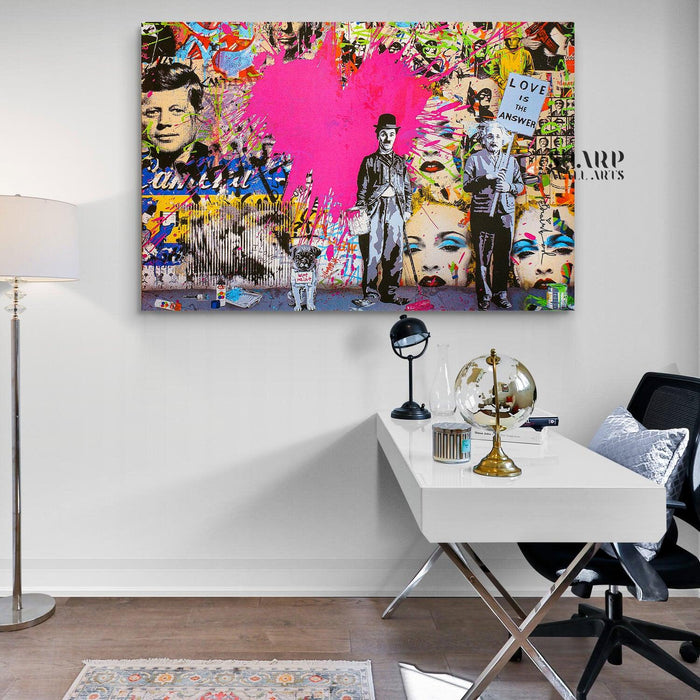 Banksy Charlie Chaplin And Albert Einstein Canvas Wall Art - SharpWallArts
