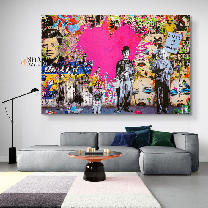 Banksy Charlie Chaplin And Albert Einstein Canvas Wall Art - SharpWallArts