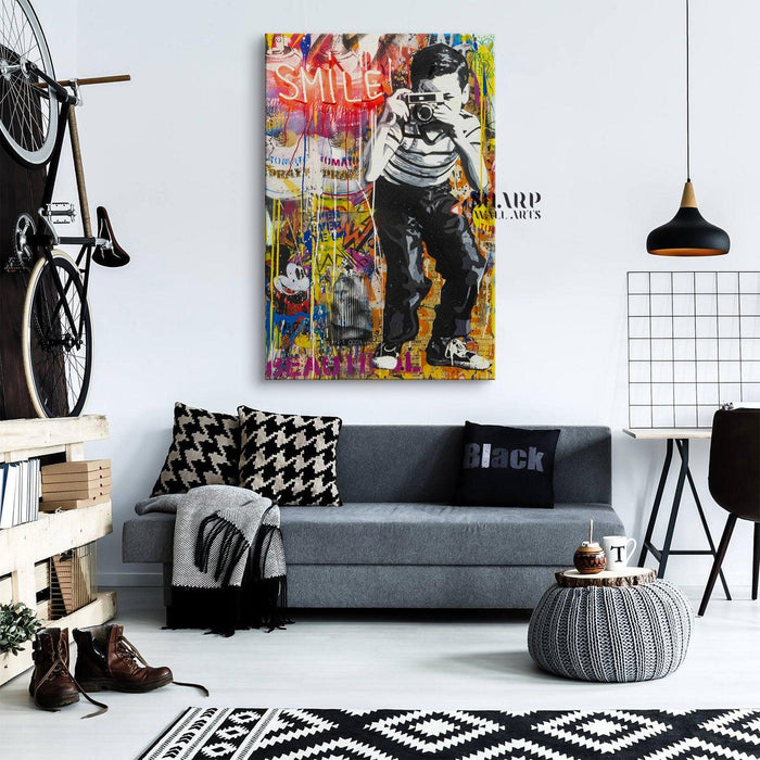 Banksy Smile Canvas Wall Art - SharpWallArts