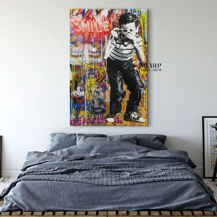 Banksy Smile Canvas Wall Art - SharpWallArts