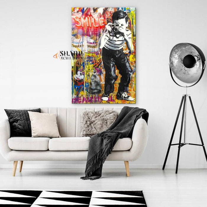 Banksy Smile Canvas Wall Art - SharpWallArts
