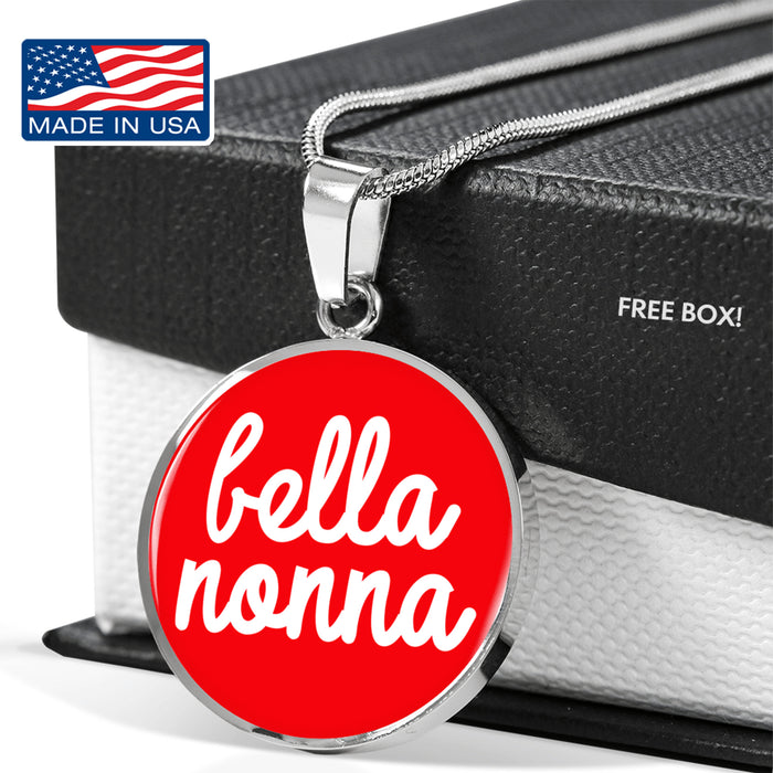 Bella Nonna with Red Circle Pendant Necklace in Gold & Stainless Steel
