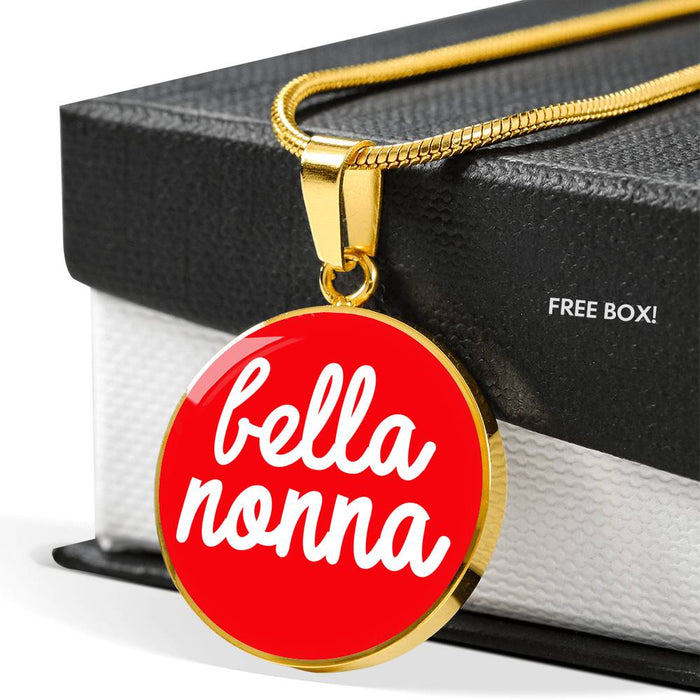Bella Nonna with Red Circle Pendant Necklace in Gold & Stainless Steel