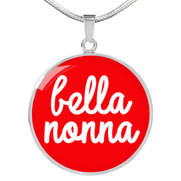 Bella Nonna with Red Circle Pendant Necklace in Gold & Stainless Steel