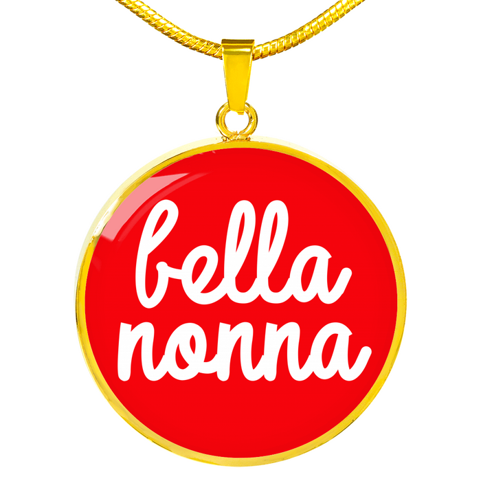 Bella Nonna with Red Circle Pendant Necklace in Gold & Stainless Steel