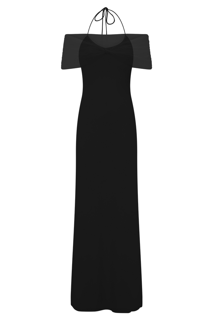 Bernadina Mesh And Slinky Halter Maxi Dress - Black