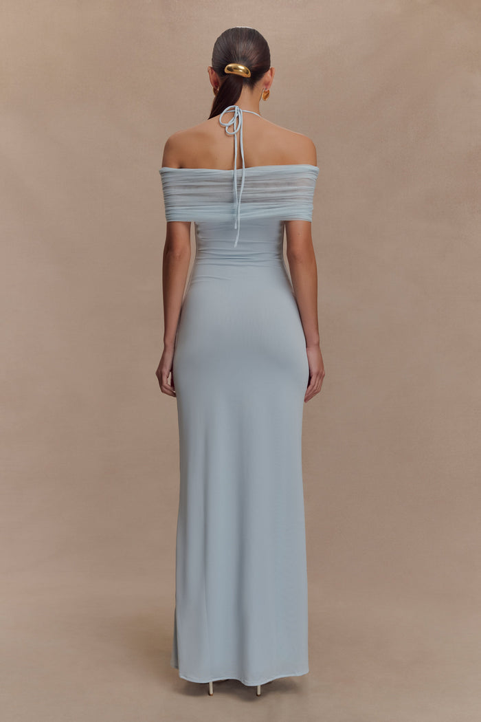 Bernadina Mesh And Slinky Halter Maxi Dress - Pale Blue