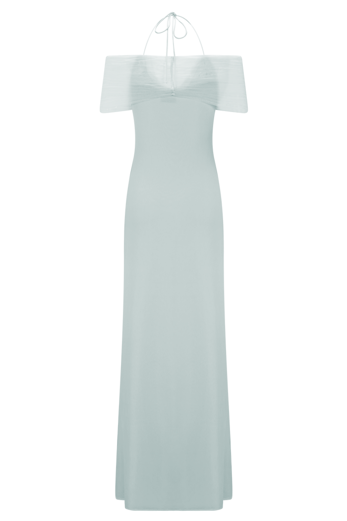 Bernadina Mesh And Slinky Halter Maxi Dress - Pale Blue