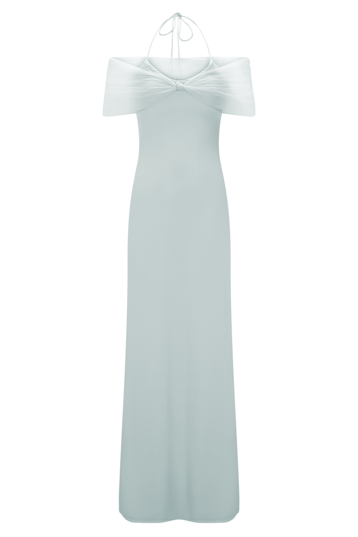 Bernadina Mesh And Slinky Halter Maxi Dress - Pale Blue