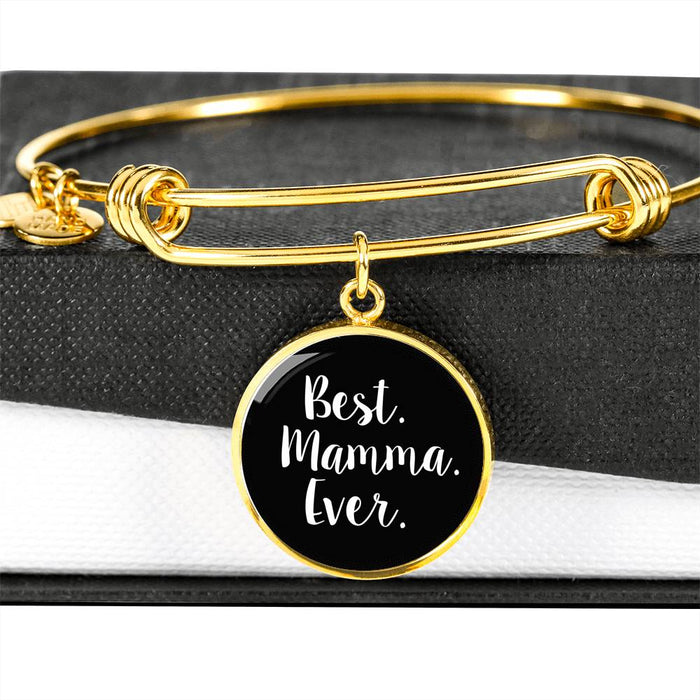 Best Mamma Ever with Black Circle Charm Bangle in Gold & Stainless Steel