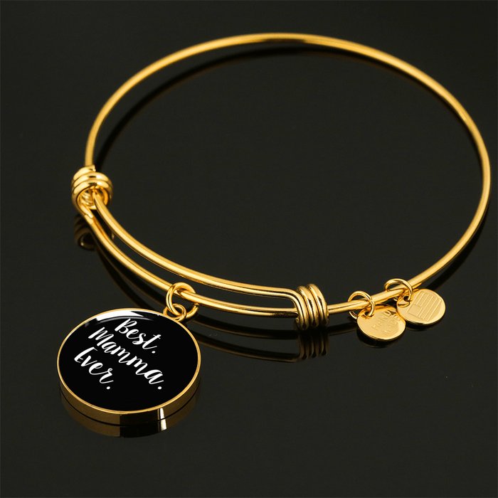 Best Mamma Ever with Black Circle Charm Bangle in Gold & Stainless Steel