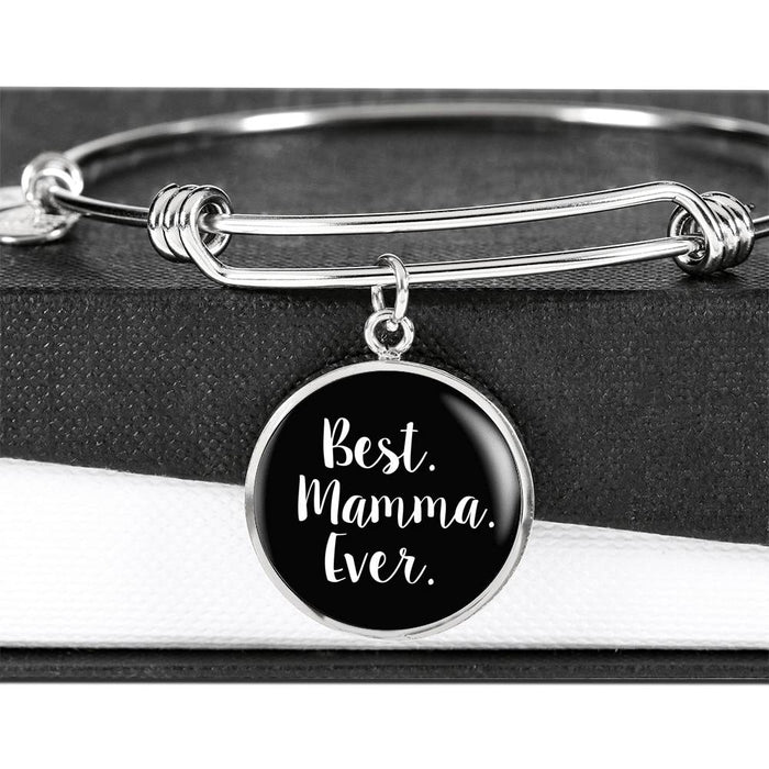 Best Mamma Ever with Black Circle Charm Bangle in Gold & Stainless Steel