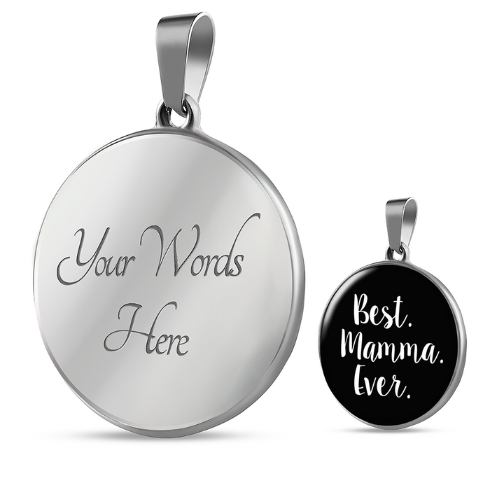 Best Mamma Ever With Black Circle Pendant Necklace in Gold & Stainless Steel