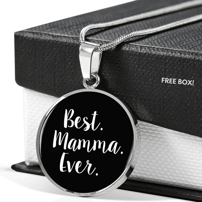 Best Mamma Ever With Black Circle Pendant Necklace in Gold & Stainless Steel