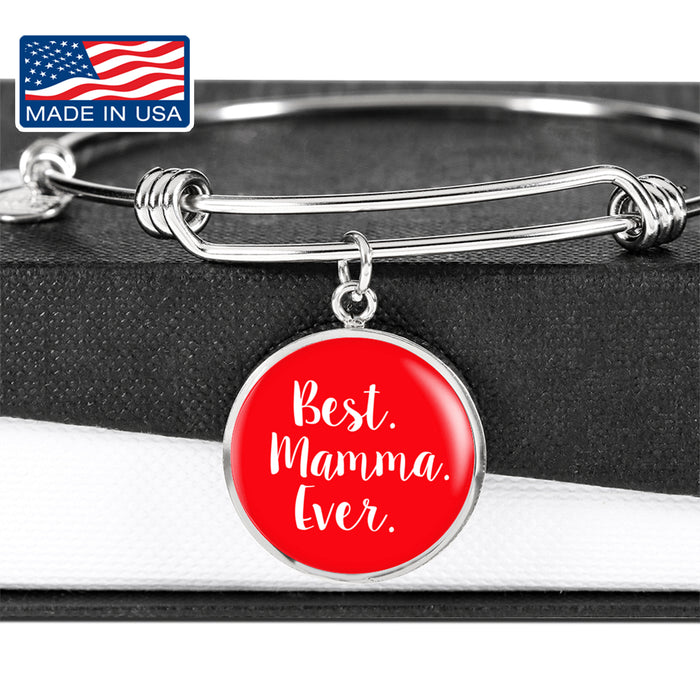 Best Mamma Ever with Red Circle Charm Bangle in Gold & Stainless Steel