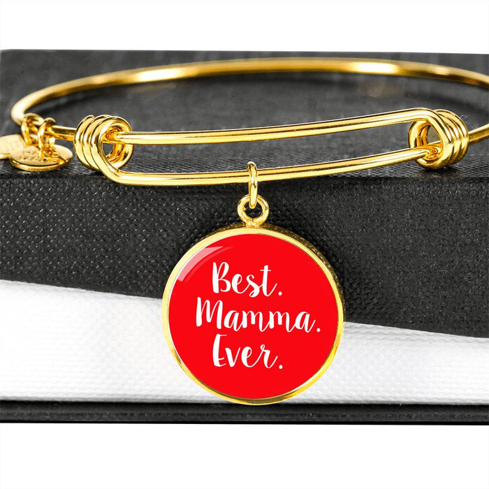 Best Mamma Ever with Red Circle Charm Bangle in Gold & Stainless Steel