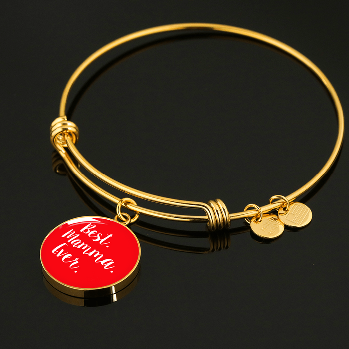 Best Mamma Ever with Red Circle Charm Bangle in Gold & Stainless Steel