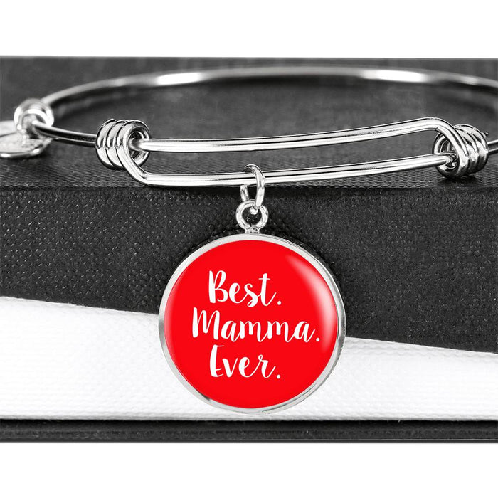 Best Mamma Ever with Red Circle Charm Bangle in Gold & Stainless Steel