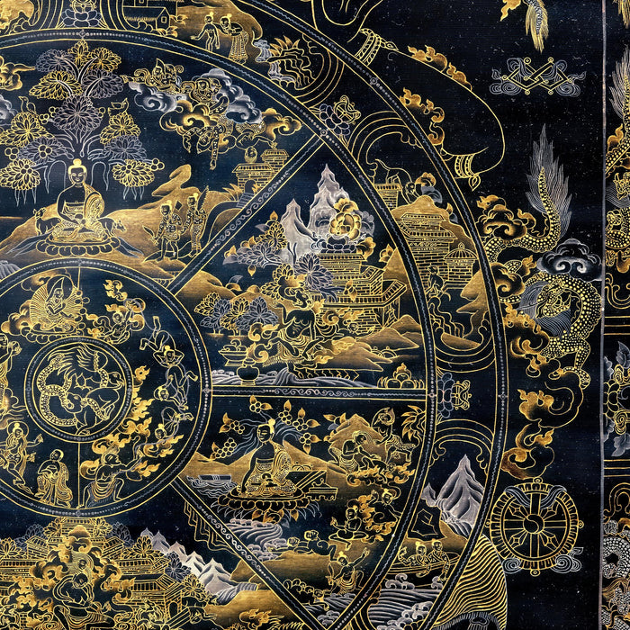 Bhavacakra Wheel of Life Tibetan Nepal Karma Cosmology | Vajrayana Meditation Thangka  Fine Art Print