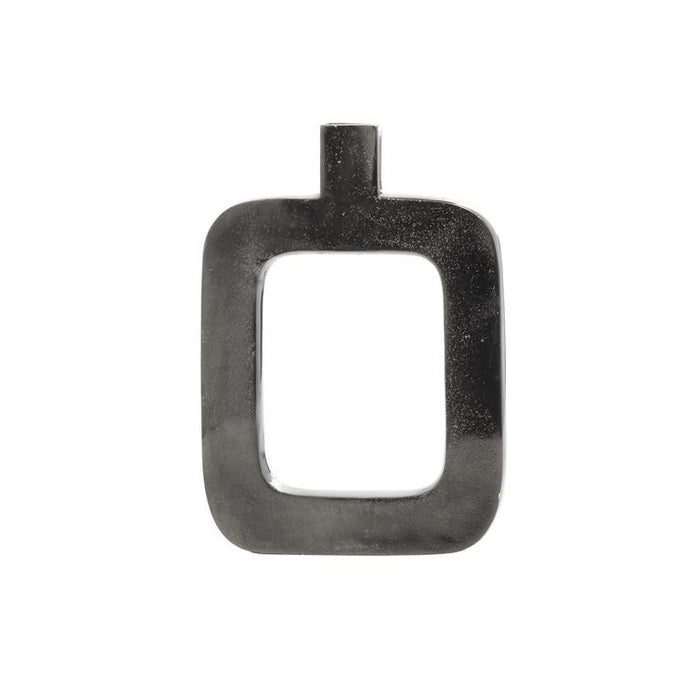 BLACK ALUMINUM VASE WITH CUT OUT FRAME