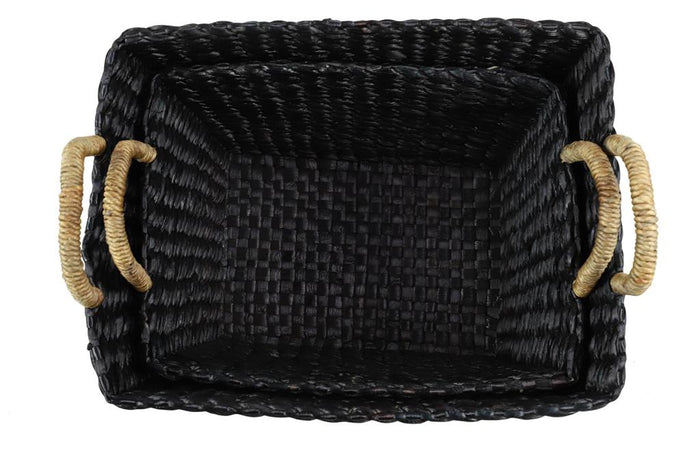 BLACK BANANA LEAF ECLECTIC STORAGE BASKET
