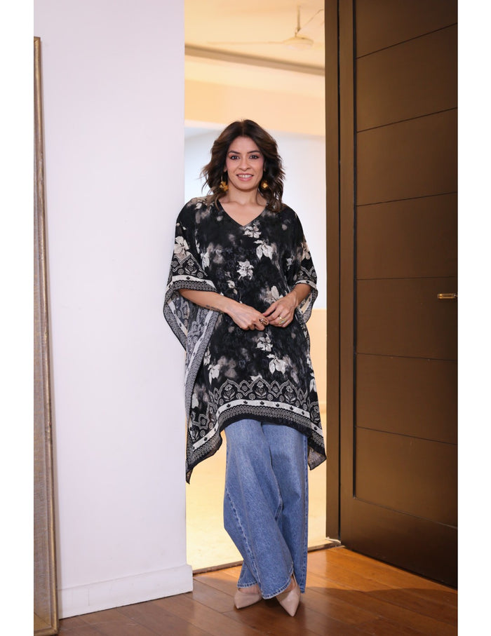 Black & Beige Bloom Kaftan