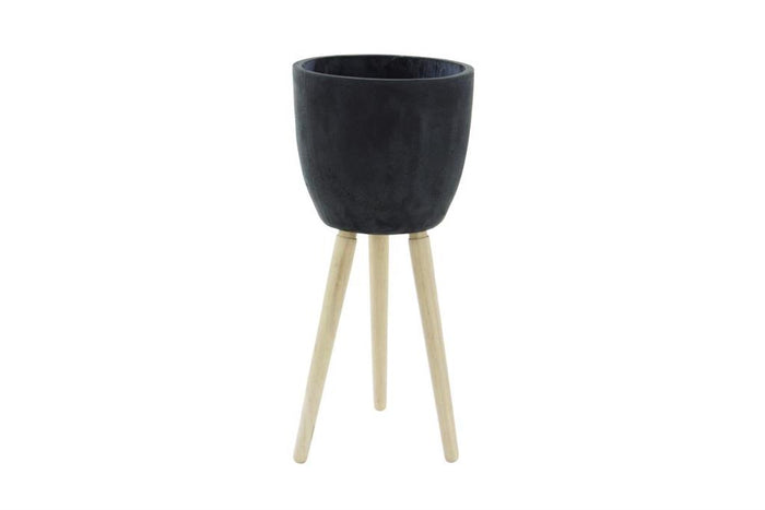BLACK FIBER CLAY CONTEMPORARY PLANTER