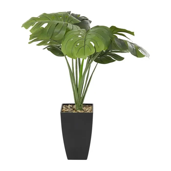 Black Plastic Contemporary Monstera Artificial Plant