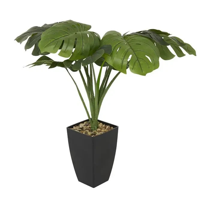 Black Plastic Contemporary Monstera Artificial Plant