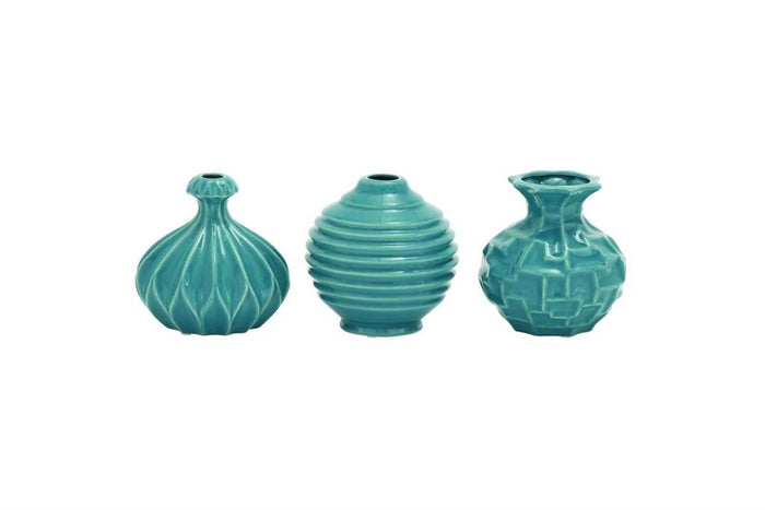 BLUE CERAMIC VASE WITH VARYING PATTERNS 1 PIECE