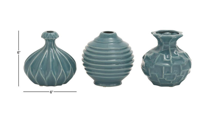 BLUE CERAMIC VASE WITH VARYING PATTERNS 1 PIECE