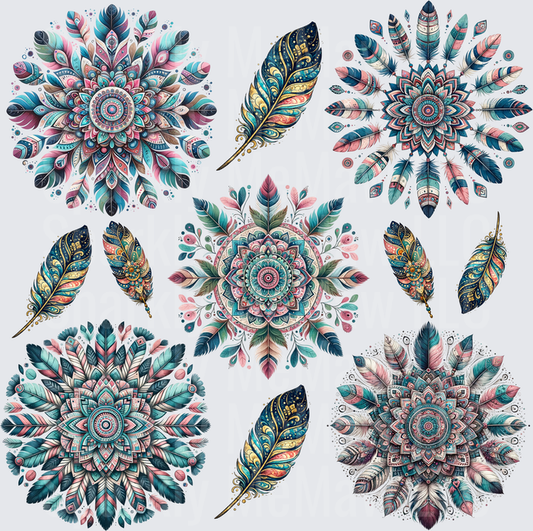 Boho Mandala Feather Sheet 10x10