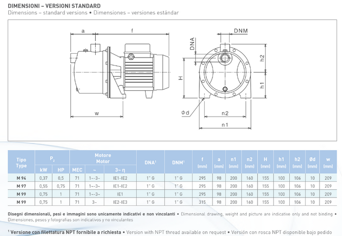 Bomba autocebante JET - SAER M97 0.75HP - 110/220V